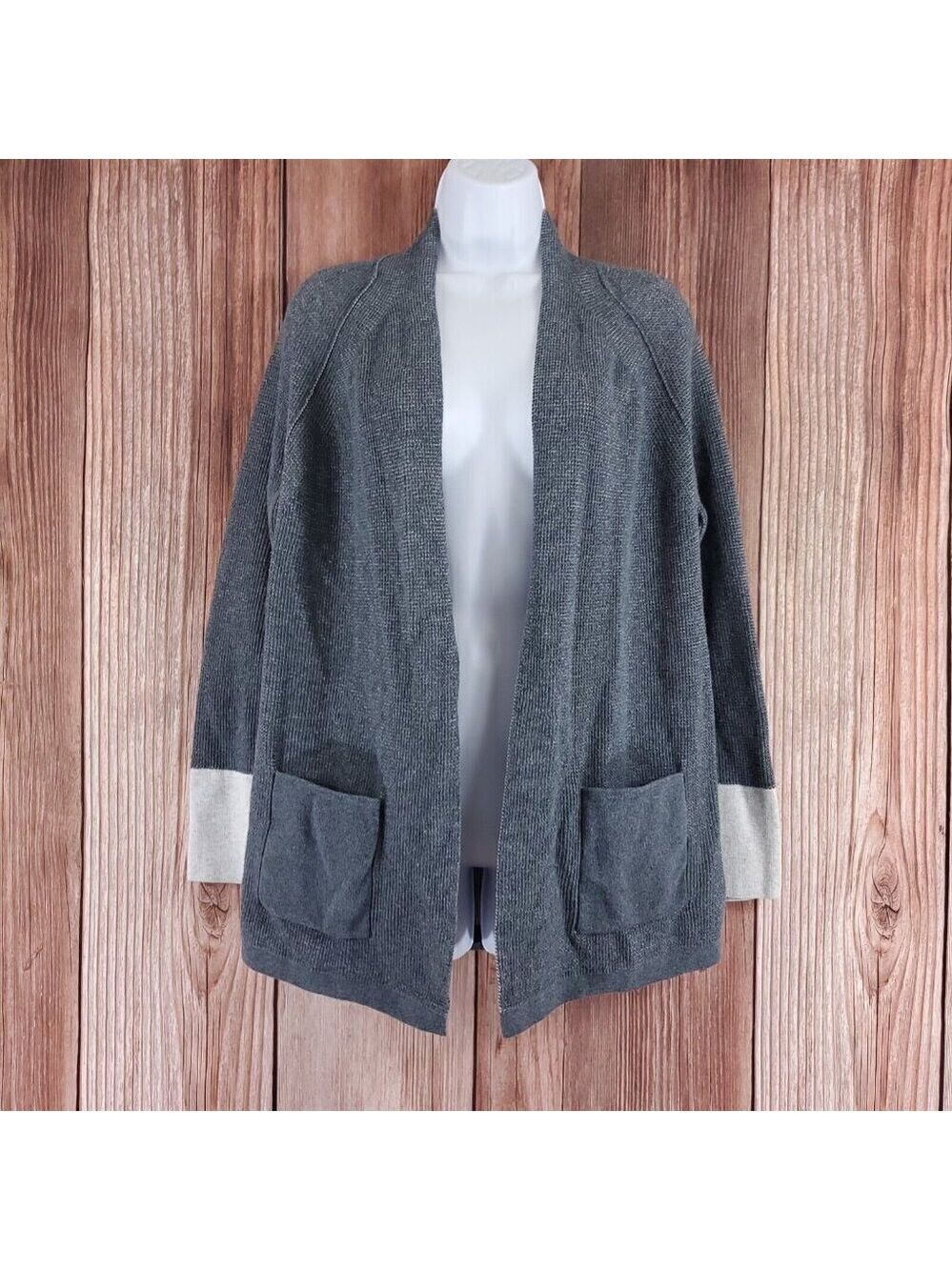 Kinross Cashmere Womens Size Small Gray Open Front Knit Sweater Cardigan
